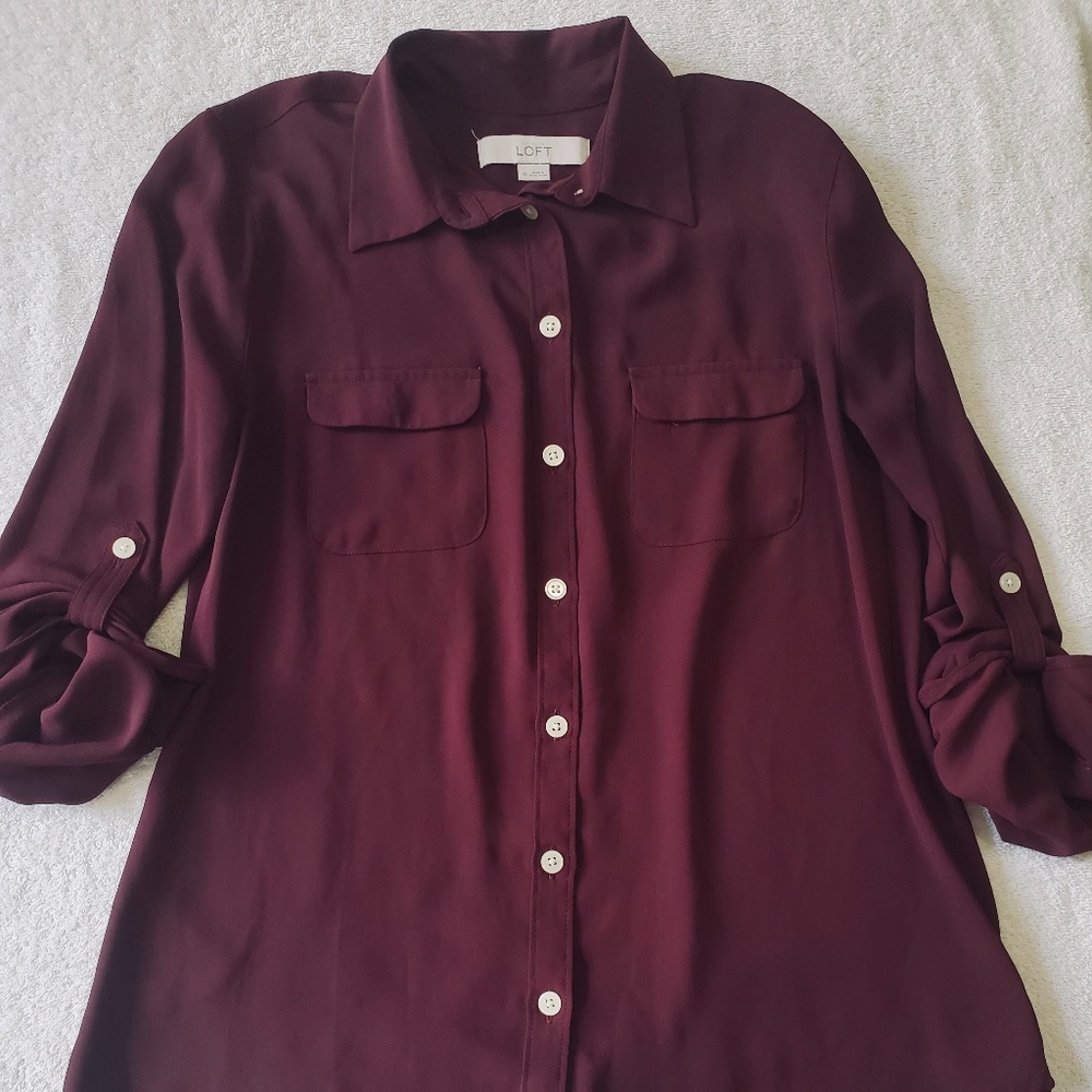 LOFT Burgundy Blouse - Picture 2 of 12
